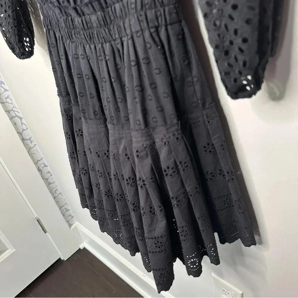 Roller Rabbit The Arista Black Eyelet Mini Dress Size Small Cotton Neutral‎